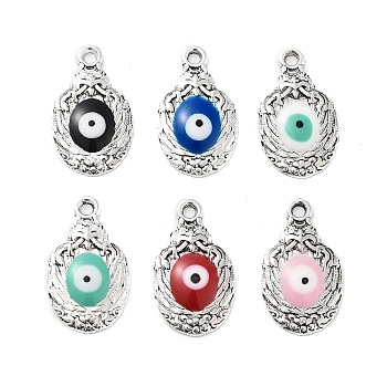 Alloy Enamel Pendants, Bird with Evil Eye Charm, Cadmium Free & Nickel Free & Lead Free, Antique Silver, Mixed Color, 20x11.5x2mm, Hole: 1.6mm