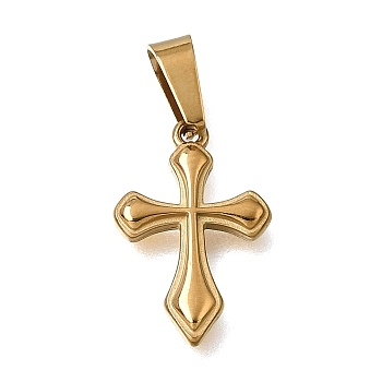 Easter 304 Stainless Steel Pendants, with 201 Stainless Steel Snap On Bails, Cross Charms, Ion Plating(IP), Golden, 16x10.5x1.8mm, Hole: 6.5x3mm
