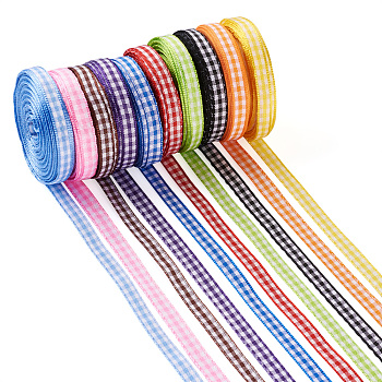 10Rolls 10 Colors Polyester Ribbon, Tartan Ribbon, Mixed Color, 1/4"(6mm), about 10m/roll