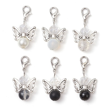 50Pcs Angel Glass Pendant Decoration, Alloy Lobster Claw Clasps Charms for Bag Ornaments, Black, 33mm
