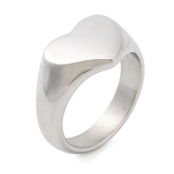 304 Stainless Steel Rings for Women, Heart, Stainless Steel Color, 11mm, Inner Diameter: 17.5mm