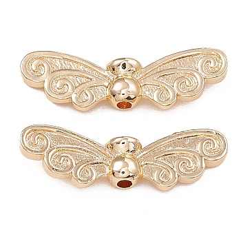 Rack Plating Brass Beads, Long-Lasting Plated, Butterfly Wing, Real 14K Gold Plated, 7x22.5x4mm, Hole: 1.4mm