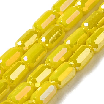 Electroplate Glass Beads Strands, Faceted, AB Color, Column, Yellow, 3x5mm, Hole: 1mm, about 79pcs/strand, 16.5 inch(42cm)