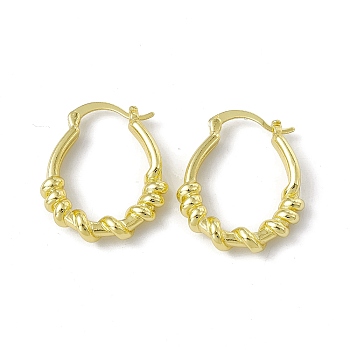Brass Hoop Earrings for Women, Rack Plating, Long-Lasting Plated, Lead Free & Cadmium Free, Knot Oval Ring, Real 18K Gold Plated, 28x24x5mm, Pin: 1.8mm
