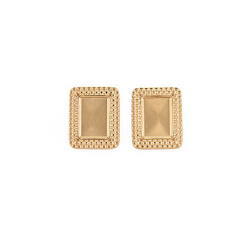 Ion Plating(IP) 304 Stainless Steel Stud Earring Findings, Earring Setting for Enamel, with Ear Nuts, Rectangle, Golden, 15x12.5mm, Pin: 0.7mm, Tray: 10x7mm