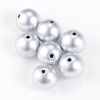 Matte Style Spray Painted Acrylic Beads, Round, Matte Silver, 8mm, Hole: 2mm