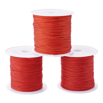 3 Rolls 3 Styles Round Nylon Braided Cord, Chinese Knotting Cord for Jewelry Making Macrame Craft, Red, 0.4~0.8mm, 1 roll/style