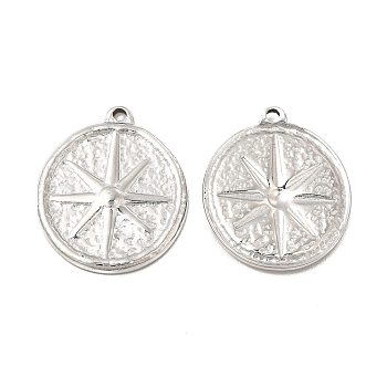 304 Stainless Steel Pendants, Flat Round with Star Charm, Stainless Steel Color, 22x18x2mm, Hole: 1.5mm