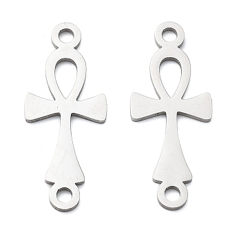 304 Stainless Steel Religion Ankh Cross Links Connector Charms, Stainless Steel Color, 25x10x1mm, Hole: 1.8mm