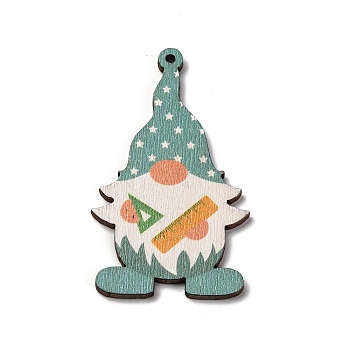 Printed Wood Pendants, Christmas Gnome Big Pendants, Turquoise, 54.5x32x2.5mm, Hole: 1.6mm