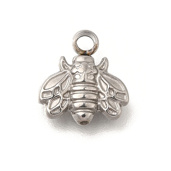 Anti-Tarnish 304 Stainless Steel Charms, Bees Charm, Stainless Steel Color, 10.5x9.5x2mm, Hole: 1.8mm