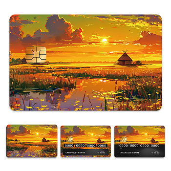 Plastic Waterproof Card Stickers, Self-adhesion Card Skin for Bank Card Decor, Rectangle, Sun, 140x190mm