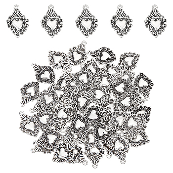 50Pcs Tibetan Style Alloy Pendants, Heart, Antique Silver, 21x14x2mm, Hole: 1.2mm