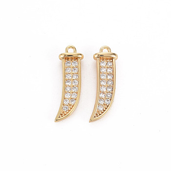 Brass Micro Pave Clear Cubic Zirconia Pendants, Nickel Free, Dagger, Real 18K Gold Plated, 15.5x4.5x2.5mm, Hole: 1.2mm