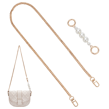 WADORN Bag Handle & Shouder Strap Sets, Including Plastic Imitation Pearl Bead Chains Bag Strap Extender and Alloy Curb Chains Shoudler Strap, Golden, 13.5cm & 69.2cm, 2pcs/set, 1set/box