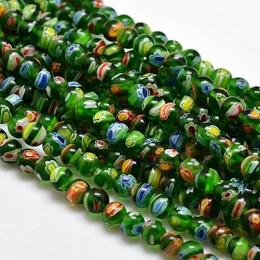 6mm Green Round Millefiori Lampwork Beads