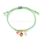 Bohemian 304 Stainless Steel Strawberry Charm Bracelets, Nylon Thread Braided Bracelets for Women, Sky Blue, 11.02 inch(28cm)(SN9746-3)