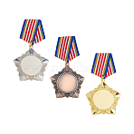 3Pcs 3 Colors Alloy Star Medal, with Brooch, Mixed Color, 96x52.5x3.5mm, 1pc/color(JEWB-DC0006-47)