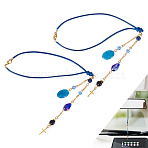 2Pcs Natural & Synthetic Gemstone & Alloy Hanging Ornaments, with Waxed Polyester Cord and Iron Chains, Cross with Oval, Golden, 180mm(HJEW-UN00122)