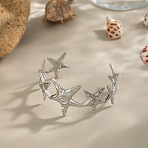 304 Stainless Steel Cuff Bangles for Women, Starfish, Stainless Steel Color, Inner Diameter: 2-1/8x2-3/8 inch(5.3x6.15cm)(BJEW-P370-01P)