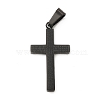 304 Stainless Steel Pendants, Cross with Word Charms, Ion Plating(IP), Electrophoresis Black, 37.5x21x3mm, Hole: 10.2x5.5mm(STAS-K244-05B)