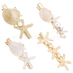 4Pcs 4 Style  Iron Alligator Hair Clips, with Alloy Findings, with Alloy Starfish/Shell & Plastic Beads or Resin Beads & Rhinestone, Mixed Color, 32x27mm(PHAR-PH0001-11)