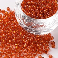 (Repacking Service Available) 8/0  Glass Seed Beads, Silver Lined Round Hole, Round, Dark OranGoe, 3mm, Hole: 1mm, about 12G/bag(SEED-C014-3mm-29B)