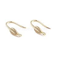 Leaf Rack Plating Brass Micro Pave Cubic Zirconia Earring Hooks, with Vertical Loop, Long-Lasting Plated, Cadmium Free & Lead Free, Real 14K Gold Plated, 17.5x5mm, Hole: 1mm, 20 Gauge, Pin: 0.8mm(KK-D083-09G)