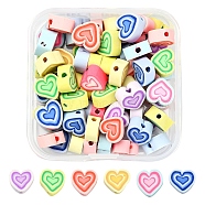 65~70Pcs Handmade Polymer Clay Beads, Heart, Mixed Color, 8~10x9~10.5x4~5mm(CLAY-YW0001-47)