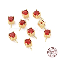 925 Sterling Silver Peg Bails, with Cubic Zirconia, Square, Golden, FireBrick, 9x4x4.5mm, Hole: 2.5x1.5mm, Pin: 0.6mm(STER-D035-47G-03)