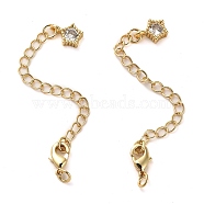 Brass Curb Chain Extender, End Chains with Lobster Clasp and Cubic Zirconia Star Drop, Real 18K Gold Plated, 74mm(KK-D093-01G)