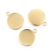 Rack Plating 304 Stainless Steel Pendant Cabochon Settings, Plain Edge Bezel Cups, Flat Round, Real 24K Gold Plated, Tray: 20mm, 27x22x2mm, Hole: 3mm(STAS-F191-14G-G)