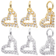 12Pcs 2 Colors Brass Micro Pave Cubic Zirconia Charms, with Jump Ring, Long-Lasting Plated, Heart Charm, Mixed Color, 10x10x2mm, Hole: 3mm, 6pcs/color(ZIRC-BBC0001-64)