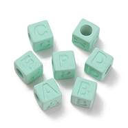 Rubberized Style Transparent Acrylic Beads, Square, Turquoise, 12x12x12mm, Hole: 7mm(OACR-K007-014B)