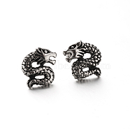 Retro 304 Stainless Steel Dragon Ear Studs, Hypoallergenic Earrings, Antique Silver, 15x12.5mm, Pin: 0.8mm(EJEW-P057-05)