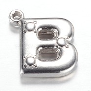 201 Stainless Steel Charms, Letter B, Stainless Steel Color, 15x13x3mm, Hole: 1.2mm(X-STAS-G081-24P)
