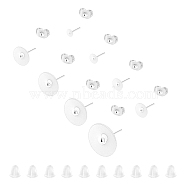 Flat Round 304 Stainless Steel Stud Earring Findings, with 40PCS 304 Stainless Steel & Plastic Ear Nuts, Silver, Earring Findings: 3~14x0.3mm, Pin: 0.8mm, 80pcs/box(STAS-UN0015-18S)