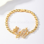 Brass Micro Pave Cubic Zirconia Link Bracelets for Women, Dragon, Golden, 7-1/8 inch(18cm)(XH8609-1)