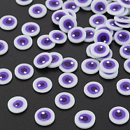 Handmade Polymer Clay Cabochons, Flat Round with Evil Eye, Blue Violet, 5~6x0.5~1mm, about 2500pcs/50g(X-CLAY-N006-112-B02)