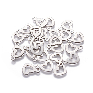 304 Stainless Steel Open Heart Charms, Hollow, Stainless Steel Color, 14.5x10.5x0.7mm, Hole: 1.6mm(STAS-L234-087P)