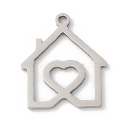 201 Stainless Steel Pendants, House with Heart Charm, Laser Cut, Anti-Tarnish, Stainless Steel Color, 17.5x15x1mm, Hole: 1.4mm(STAS-S157-12P)