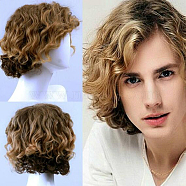 Fashion Ombre Men's Wigs, Heat Resistant High Temperature Fiber, Short & Curly Hair, Goldenrod, 12-5/8inches(32cm)(OHAR-L010-026)