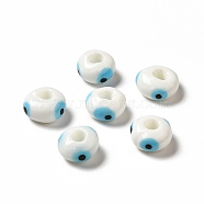 Handmade Evil Eye Lampwork Beads, Rondelle, White, 13~14.5x13.5~15x8~9mm, Hole: 4.5mm(LAMP-A153-08-04)