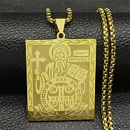 304 Stainless Steel Box Chain Saint Benedict Medal Rectangle Necklaces, Golden, 23.43 inch(59.5cm)(NJEW-S003-04G)