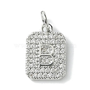 Rack Plating Brass Micro Pave Clear Cubic Zirconia Charms, Long-Lasting Plated, Lead Free & Cadmium Free, Rectangle with Letter Pattern, with Jump Ring, Platinum, Letter B, 14x9.5x2mm, Hole: 3mm(KK-G501-01B-P)