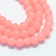 Baking Painted Imitation Jade Glass Round Bead Strands, Light Coral, 8.5~9mm, Hole: 1.5mm, about 105pcs/strand, 31.8 inch(X-DGLA-Q021-8mm-03)