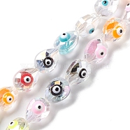 Transparent Evil Eye Glass Beads Strands, with Enamel,  Faceted, Teardrop, Mixed Color, 11.5~12x9x9~9.5mm, Hole: 1.2mm, about 35pcs/strand, 15.94''~16.14''(40.5~41cm)(LAMP-K037-05A)