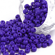 Glass Seed Beads, Opaque Colours Seed, Round, Blue, Size: about 4mm in diameter, hole:1.5mm, about 1000pcs/100g(X1-SEED-A010-4mm-48)