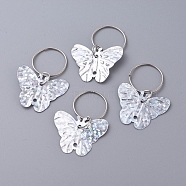 Plastic Paillette/Sequin Hair Braid Rings Pendants, Hair Clip Headband Accessories, Butterfly, Silver, 28mm(KEYC-TAC0001-02F)