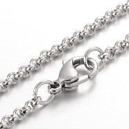 304 Stainless Steel Rolo Chain Necklaces, with Lobster Claw Clasps, Stainless Steel Color, 23.6 inch(60cm)(NJEW-JN01228-03)